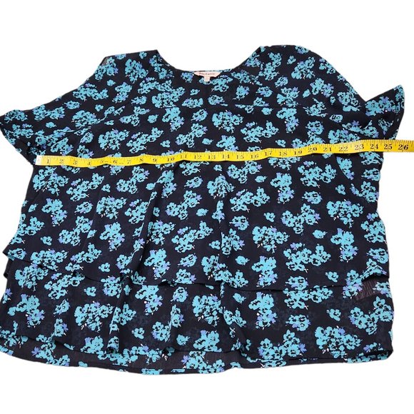 Juicy Couture Layered Ruffled V-Neck Black/Aqua/Purple Cold Shoulder Flowy Top - Picture 6 of 8